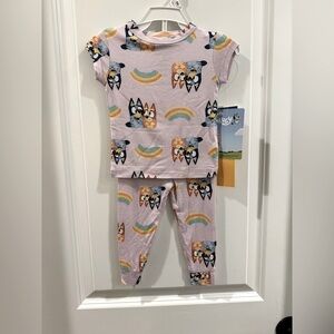 NWT Bluey Viscose Purple Pajamas with Rainbows - 2 piece set